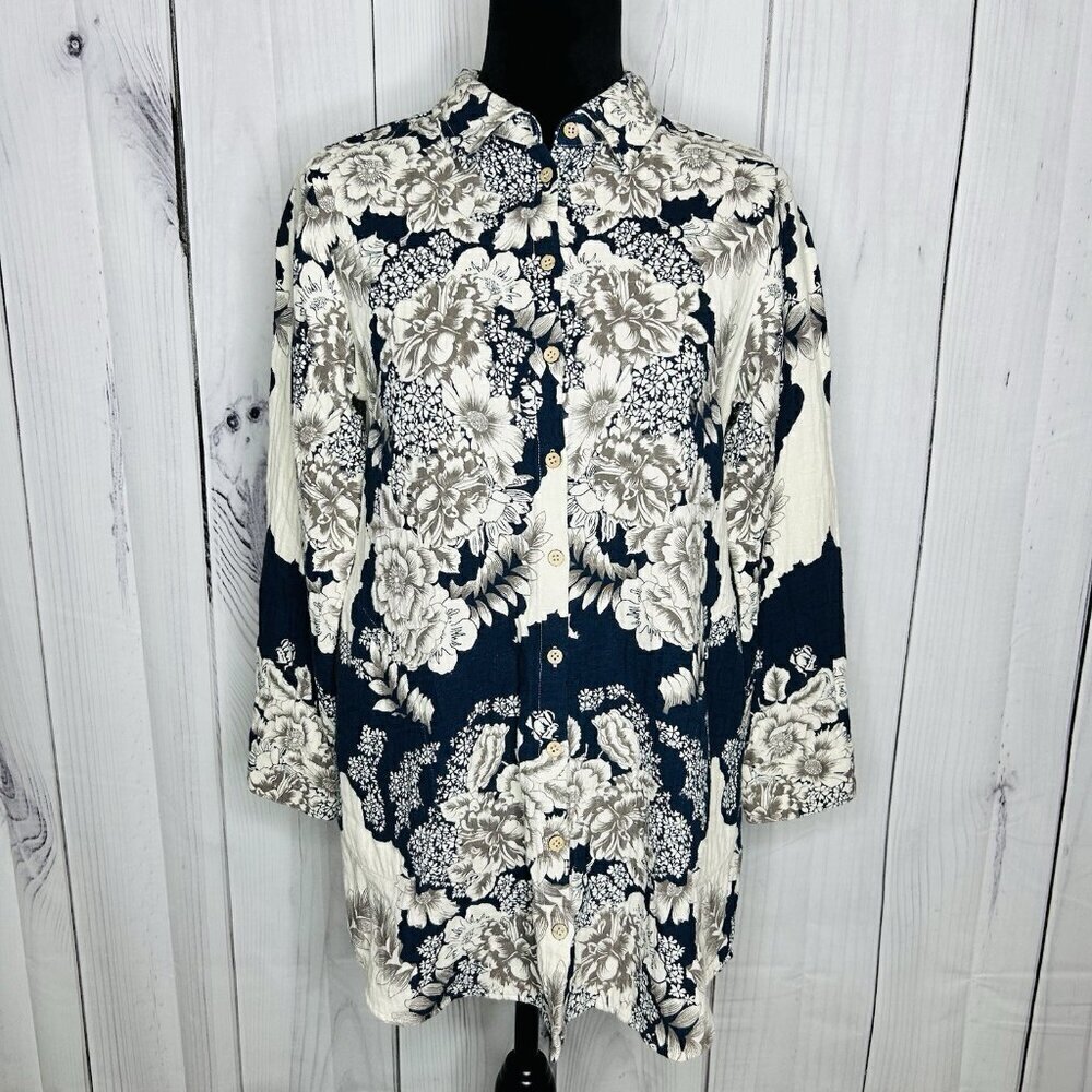 Soft Surroundings St Remy Floral Button Up Tunic Shirt Shacket Size Petite M